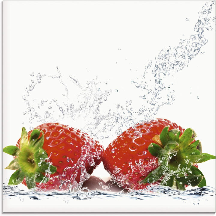 ARTland Glasbilder Wandbild Glas Bild einteilig 50x50 cm Quadratisch Früchte im Wasser Obst Erdbeere