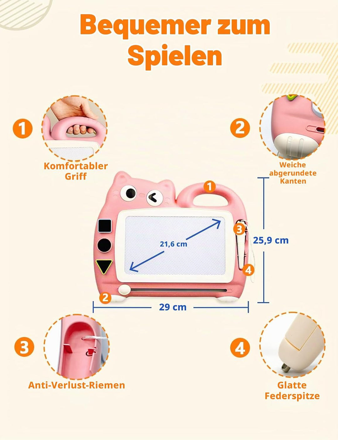Magnetmaltafel Kinder, Zaubermaltafel Tragbar mit 4 Farbzonen, Zaubertafel ohne Staub für Kinder 1-6