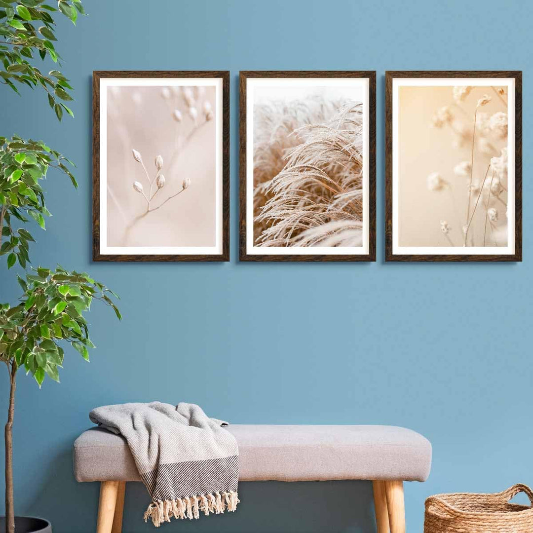 PHOTOLINI Bilderrahmen A2 42x59,4 cm MDF-Holz Eiche Dunkel, breite Rahmen, 3er Set, modern, bruchsic