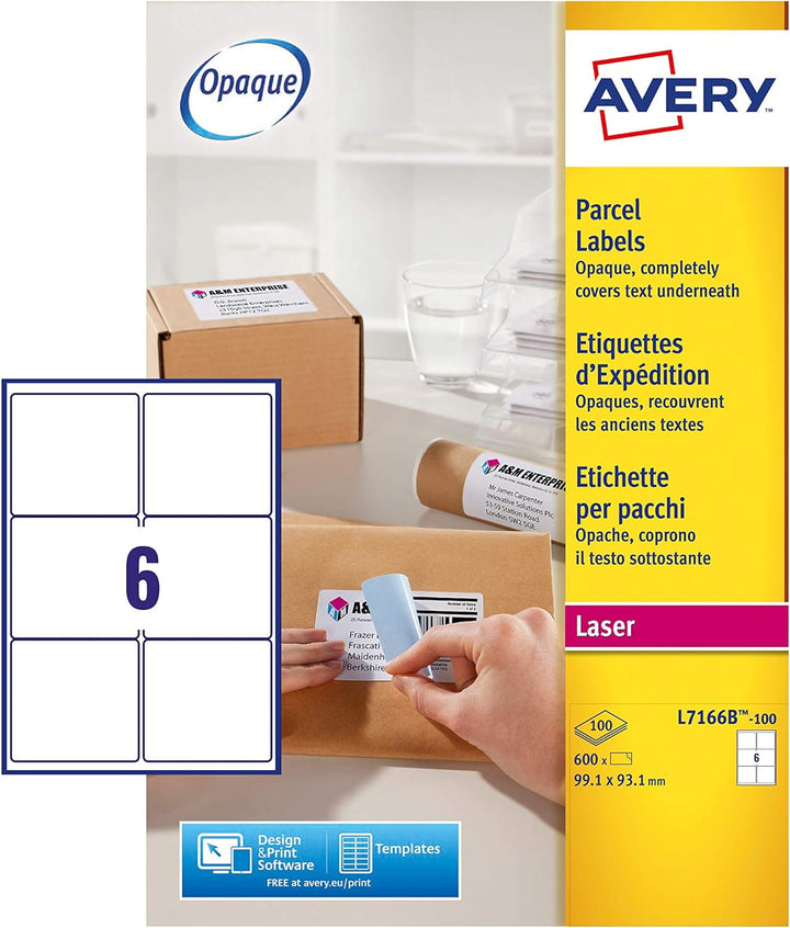 Avery L7166B Selbstklebende Paket-Etiketten, Laserdrucker, 6 Etiketten pro A4-Blatt, 600 Etiketten,