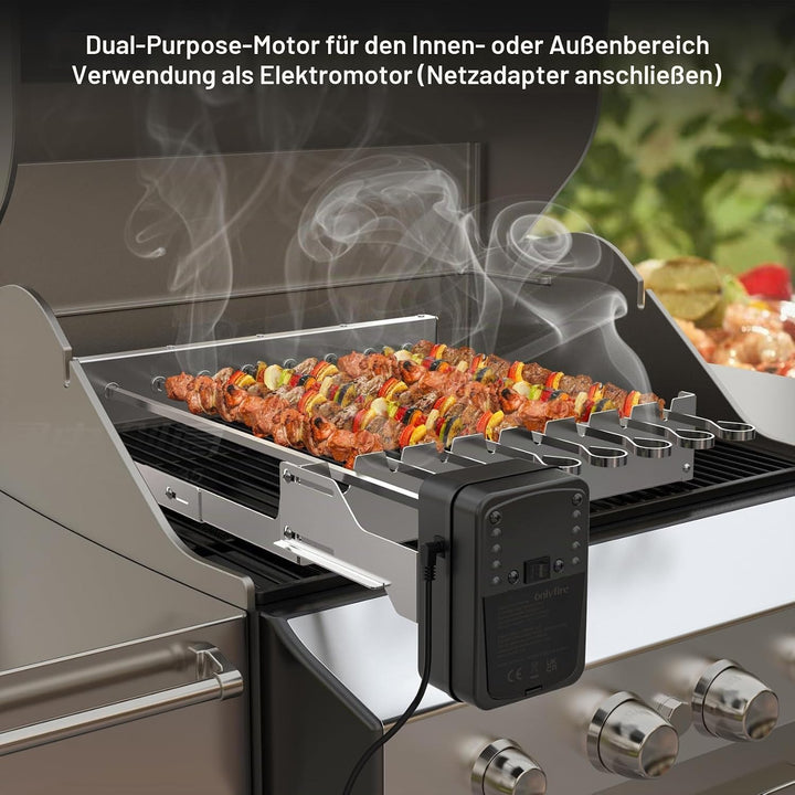 onlyfire Grillmotor für Grillspiess, Regelbar Drehmotor für Rotisserie, Schaschlik, Spiessbraten, Sp