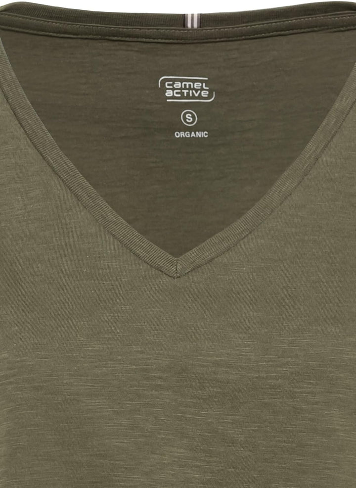 camel active Damen V-Neck T-Shirt aus Organic Cotton XS Olive, XS Olive