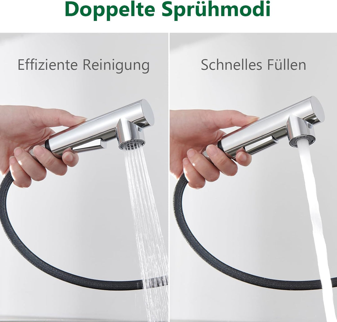 Kelleria Wasserhahn Küche Schwarz, Küchenarmatur mit Brause Ausziehbar 120° Drehbare, Spültischarmat