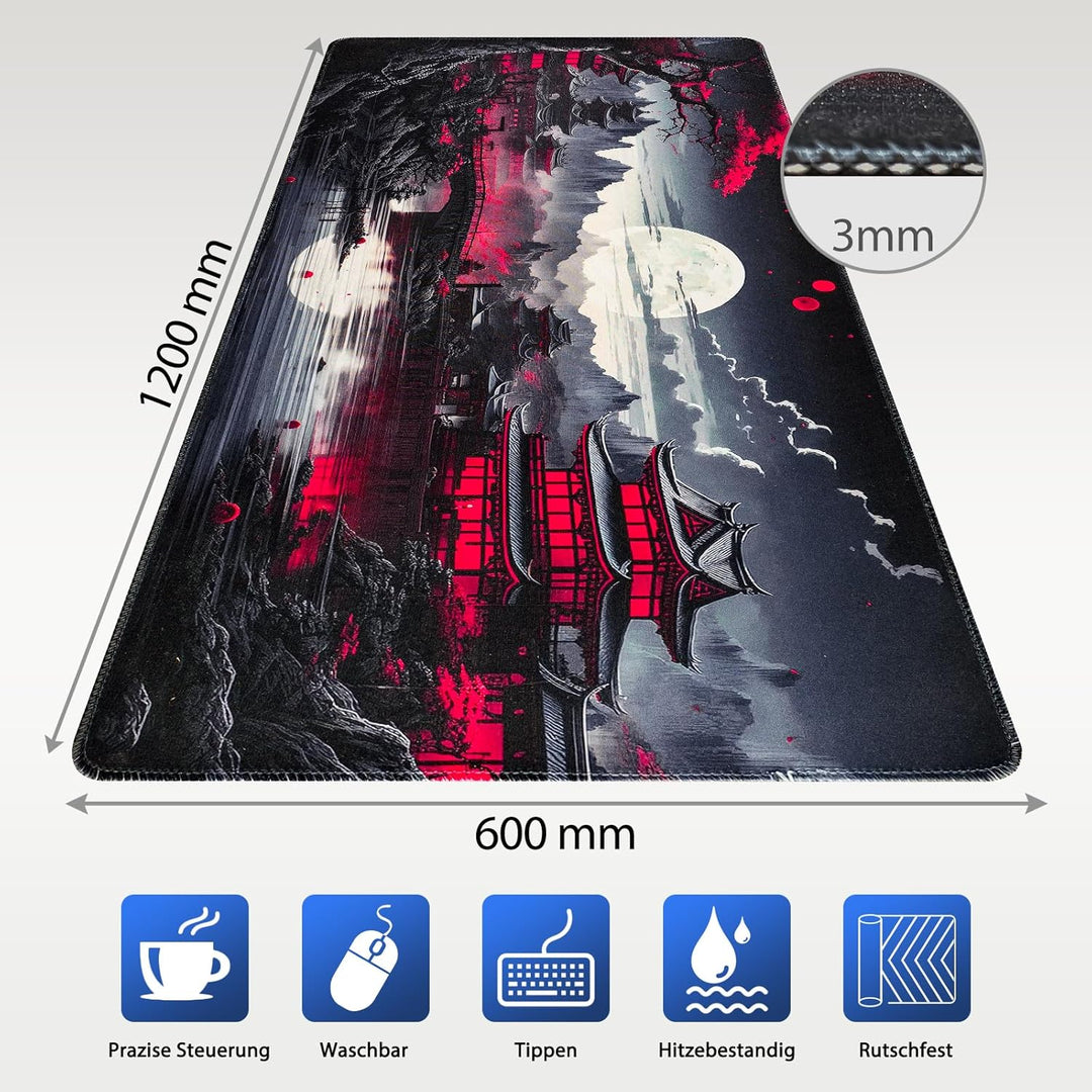 Niviy XXL Gaming Mauspad 1200 x 600mm,Japanische Schwarz Anime Mousepad,Grosse Speed rutschfeste Sch