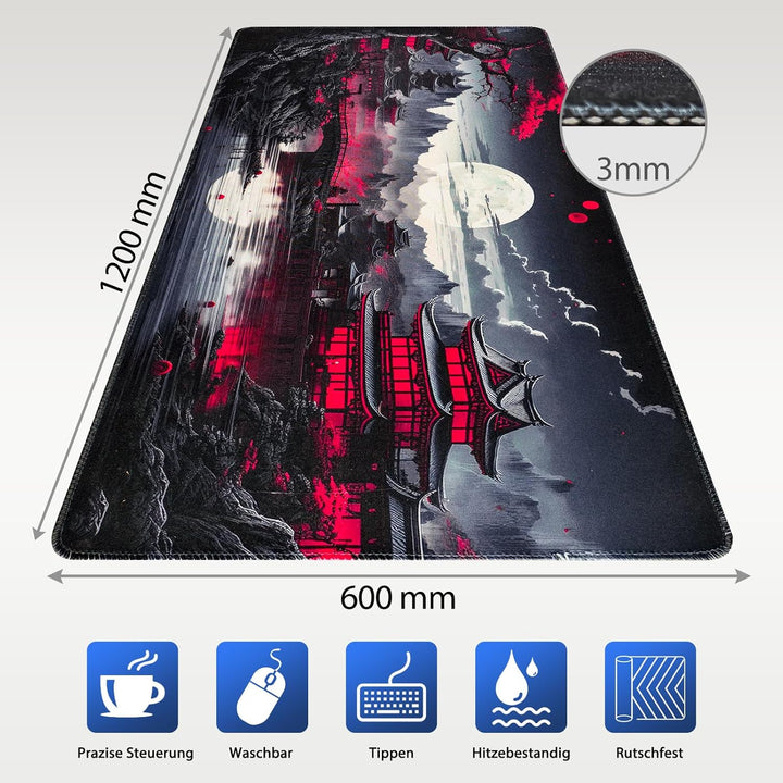 Niviy XXL Gaming Mauspad 1200 x 600mm,Japanische Schwarz Anime Mousepad,Grosse Speed rutschfeste Sch