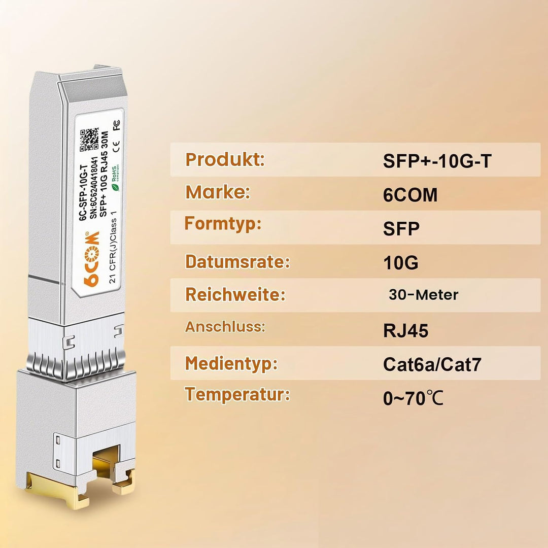 2-Stück 10G SFP+ RJ45 Kupfermodul, 10GBase-T SFP+ zu RJ45 Transceiver, CAT6A/CAT7, 30m, Hot-Swappabl