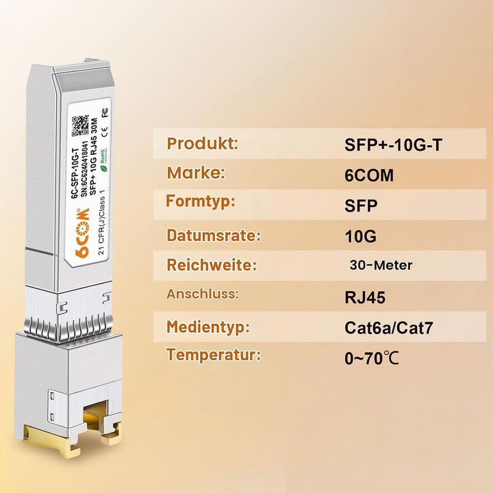 2-Stück 10G SFP+ RJ45 Kupfermodul, 10GBase-T SFP+ zu RJ45 Transceiver, CAT6A/CAT7, 30m, Hot-Swappabl
