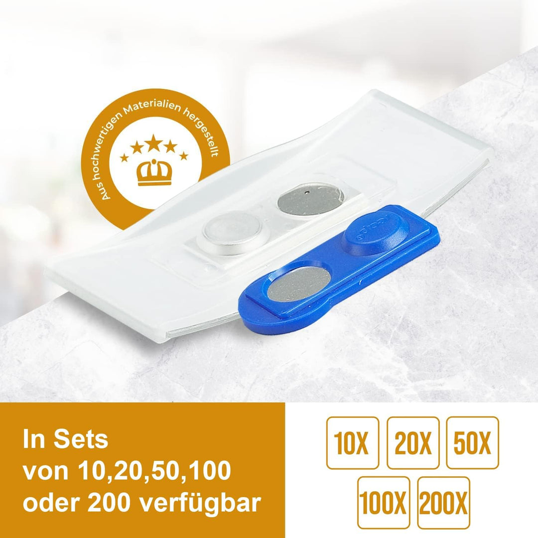 Ironix Namensschilder mit Doppelmagnet (50 Stück, Transparent) Namensetiketten für Kleidung 75x32mm,
