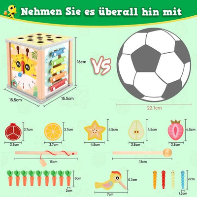 ZOOYAUE Motorikwürfel Aktivitätswürfel aus Holz 6 in 1 Montessori Spielzeug, Activity Center Baby ab
