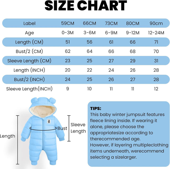 Baby Winter Overall mit Kapuze, Strampler Schneeanzug Jungen Mädchen Langarm Jumpsuit Warm Outfits G