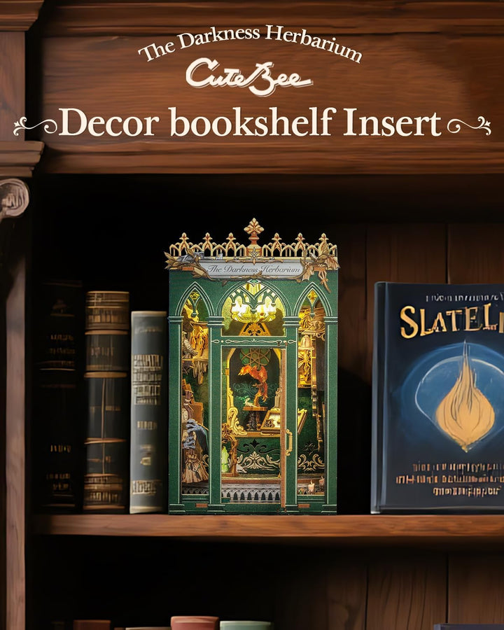 CUTEBEE Book Nook Kit - DIY Miniatur Haus Puppenhaus Booknook 3D Holzpuzzle Bibliothek mit Staubschu