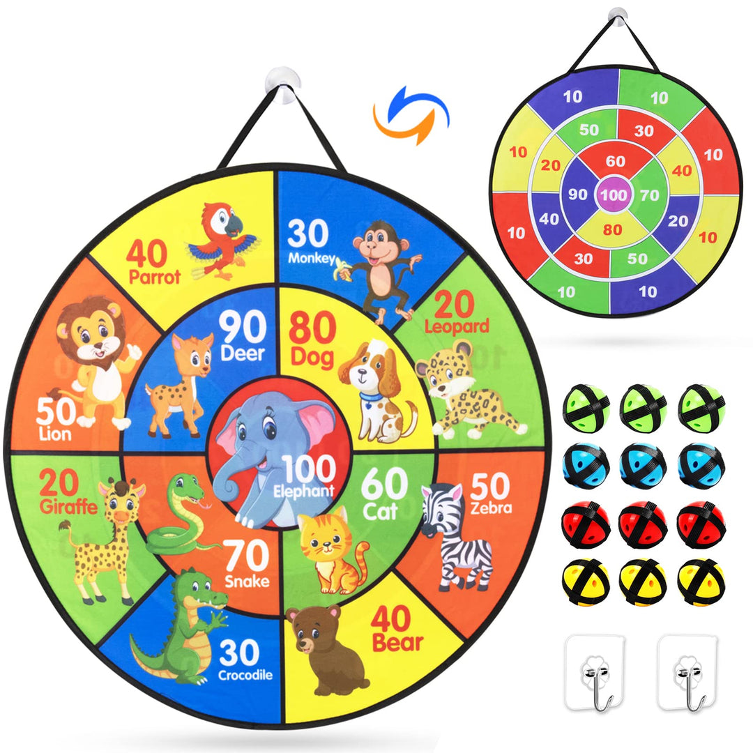 Kinder Klett Dartscheibe, Faltbares Doppelseitiges Spielzeug Dartscheibe mit Tier Motiven und Zahlen