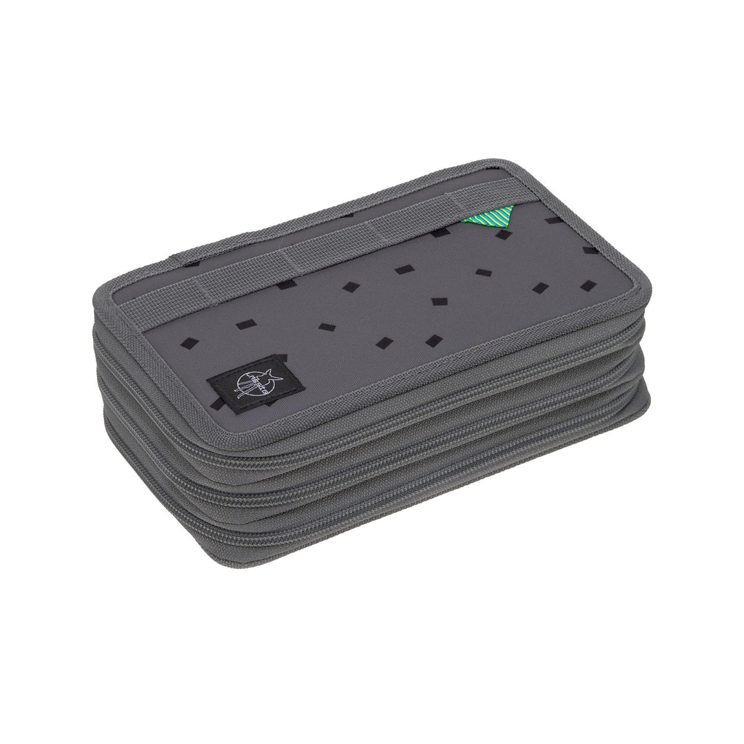 LÄSSIG Federmäppchen befüllt 20-teilig / School Triple Pencil Case Unique Speckles Anthracite Grau,