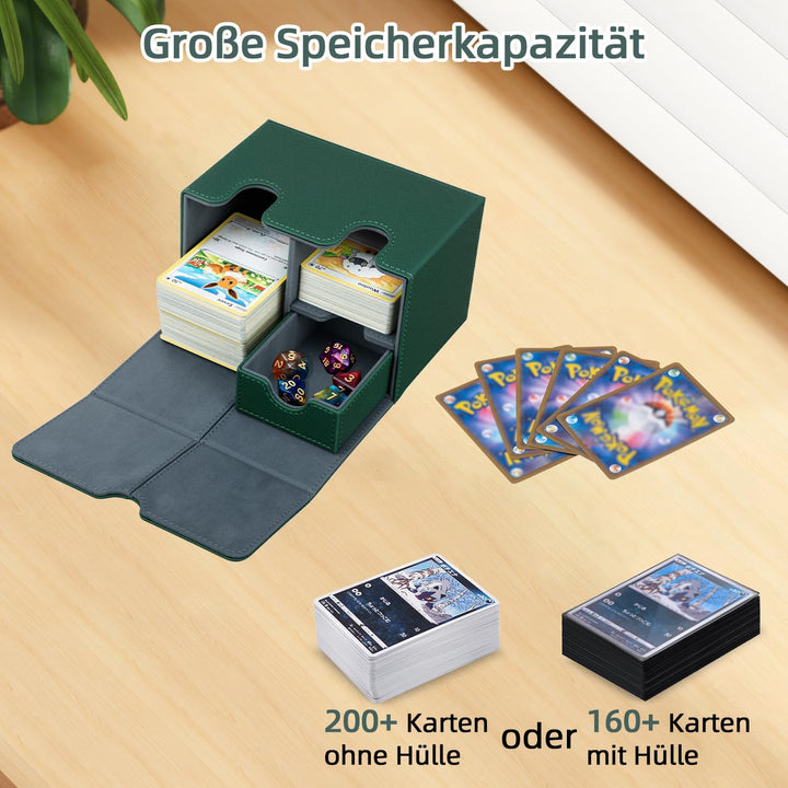 Card Deck Box for MTG, Kartenbox mit Würfel Tray, Gathering Aufbewahrungsbox für 200+Karten, PU Lede