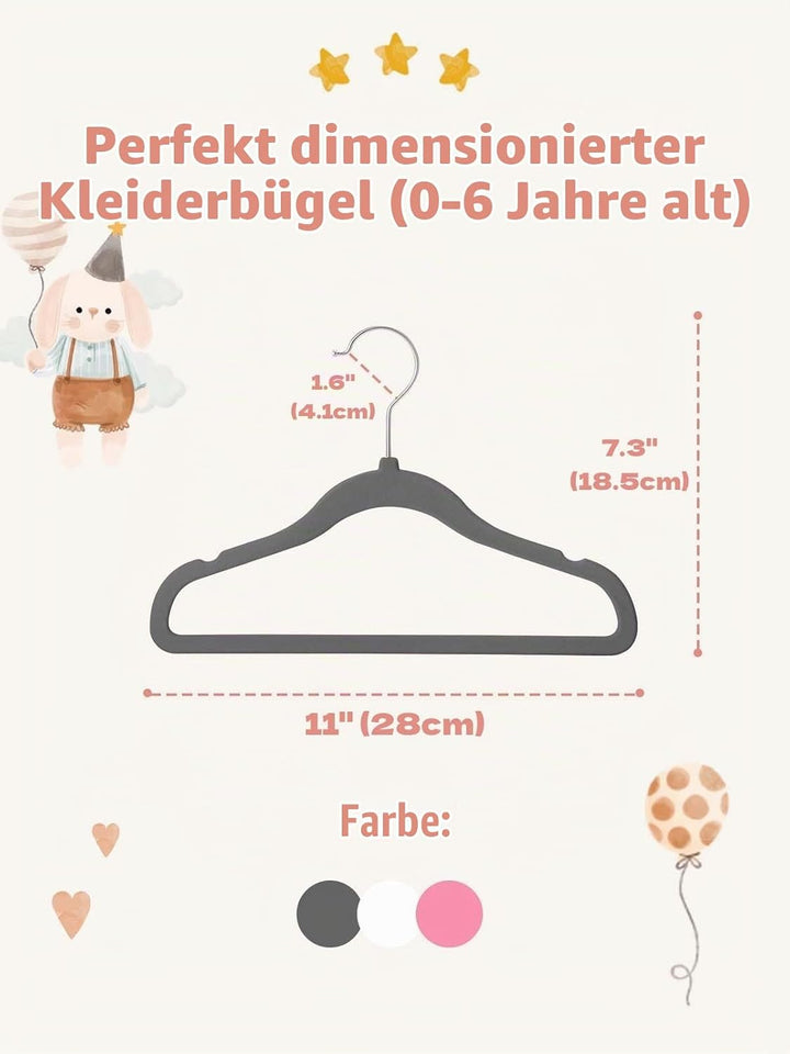 HOUSE DAY 30er Set Kinderkleiderbügel aus Samt,28cm Kleiderbügel Kinder mit Gekerbtem Design,Ultradü