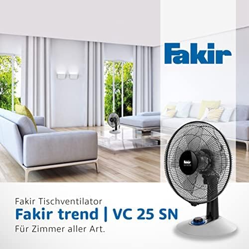Fakir trend VC 25 N – Tischventilator mit 90° Oszillation, 4 Stufen & LED-Drehschalter, Ventilator l
