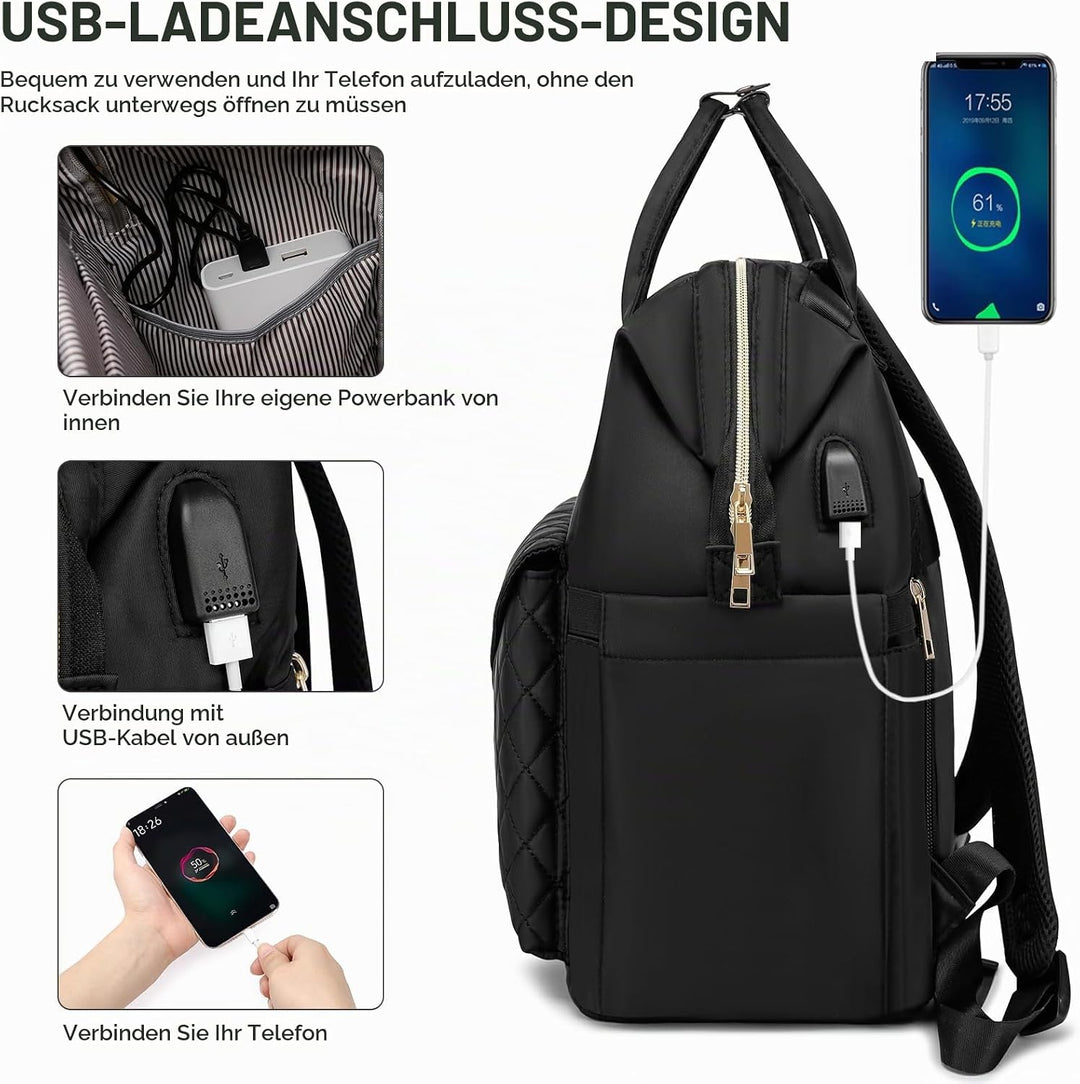 Rucksack Damen, 15,6 Zoll Rucksack Schulrucksack Mädchen Teenager mit USB Ladeanschluss, Schultasche