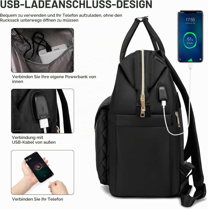 Rucksack Damen, 15,6 Zoll Rucksack Schulrucksack Mädchen Teenager mit USB Ladeanschluss, Schultasche