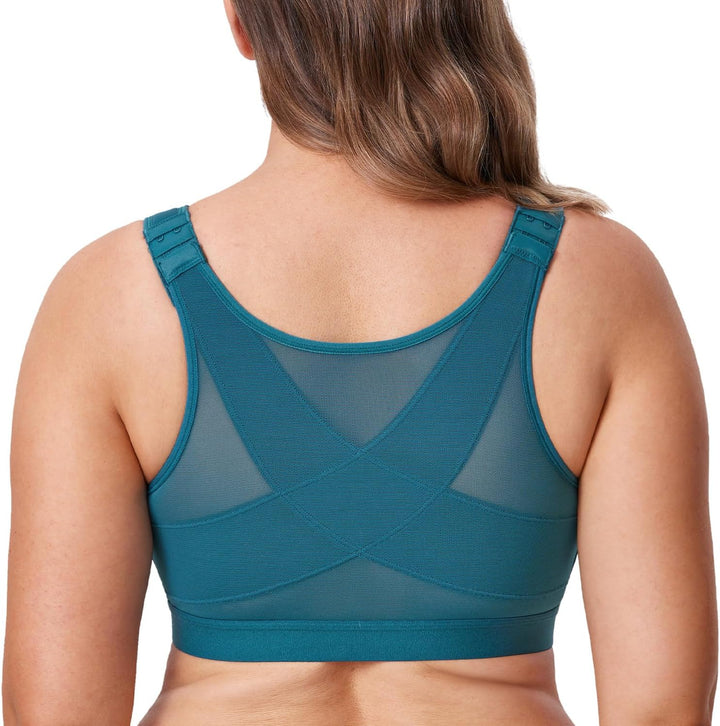 DELIMIRA Damen Vorderverschluss BH - Ohne Bügel Nicht Gepolstert Rückenstütze 75D Borealis-grün, 75D