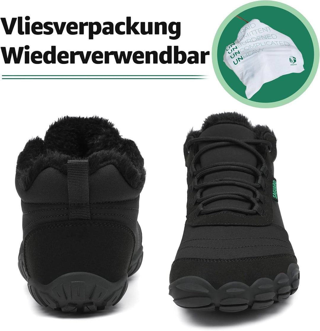 SAGUARO Winter Barfussschuhe Warm Gefüttert Winterschuhe für Damen Herren,EU Gr.36-48, Schwarz