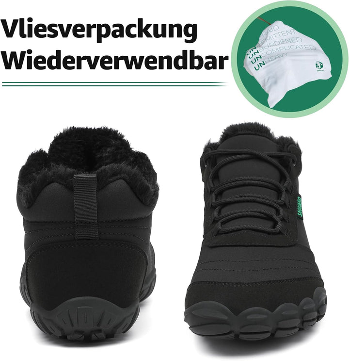 SAGUARO Winter Barfussschuhe Warm Gefüttert Winterschuhe für Damen Herren,EU Gr.36-48, Schwarz