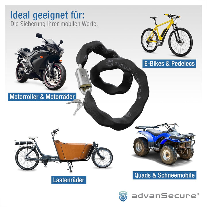 advanSecure® Hochsicherheits-Kettenschloss mit Satteltasche | optimal für E-Bike | max. Sicherheitss