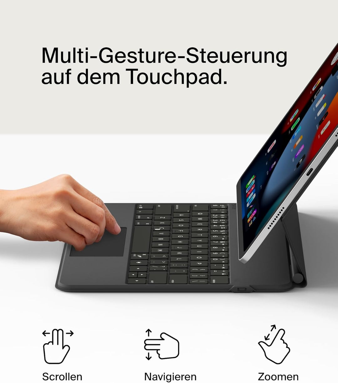 Belkin Pro Bluetooth-Tastatur mit Hülle und magnetischem Ständer, iPad Tastatur, Multi-Gesture-Steue