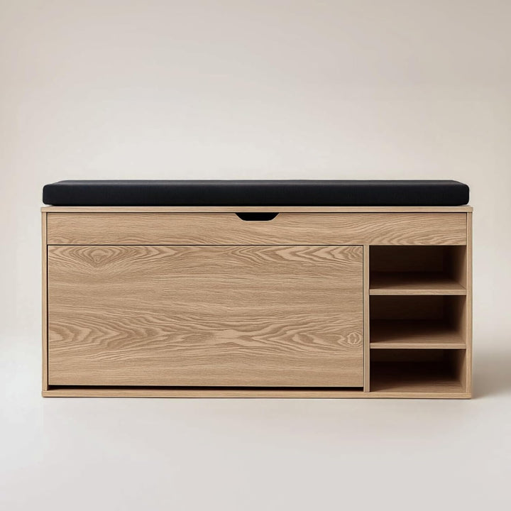 Schuhschrank mit Sitzfläche und ausziehbaren Regalen GRADIA, 100 x 34 x 50 cm Braun, Braun