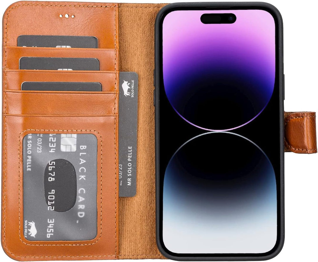 Solo Pelle Lederhülle kompatibel für iPhone 14 Plus in 6.7 Zoll abnehmbare Hülle (2in1) inkl. Karten