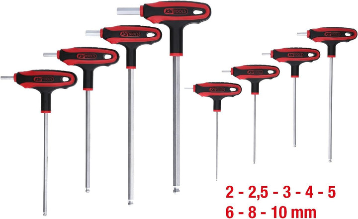 KS Tools KS 152 Tools 151.8155 ERGOTORQUEplus T-Griff-Innensechskant-Kugelkopf-Schlüssel-Satz, 8-tlg