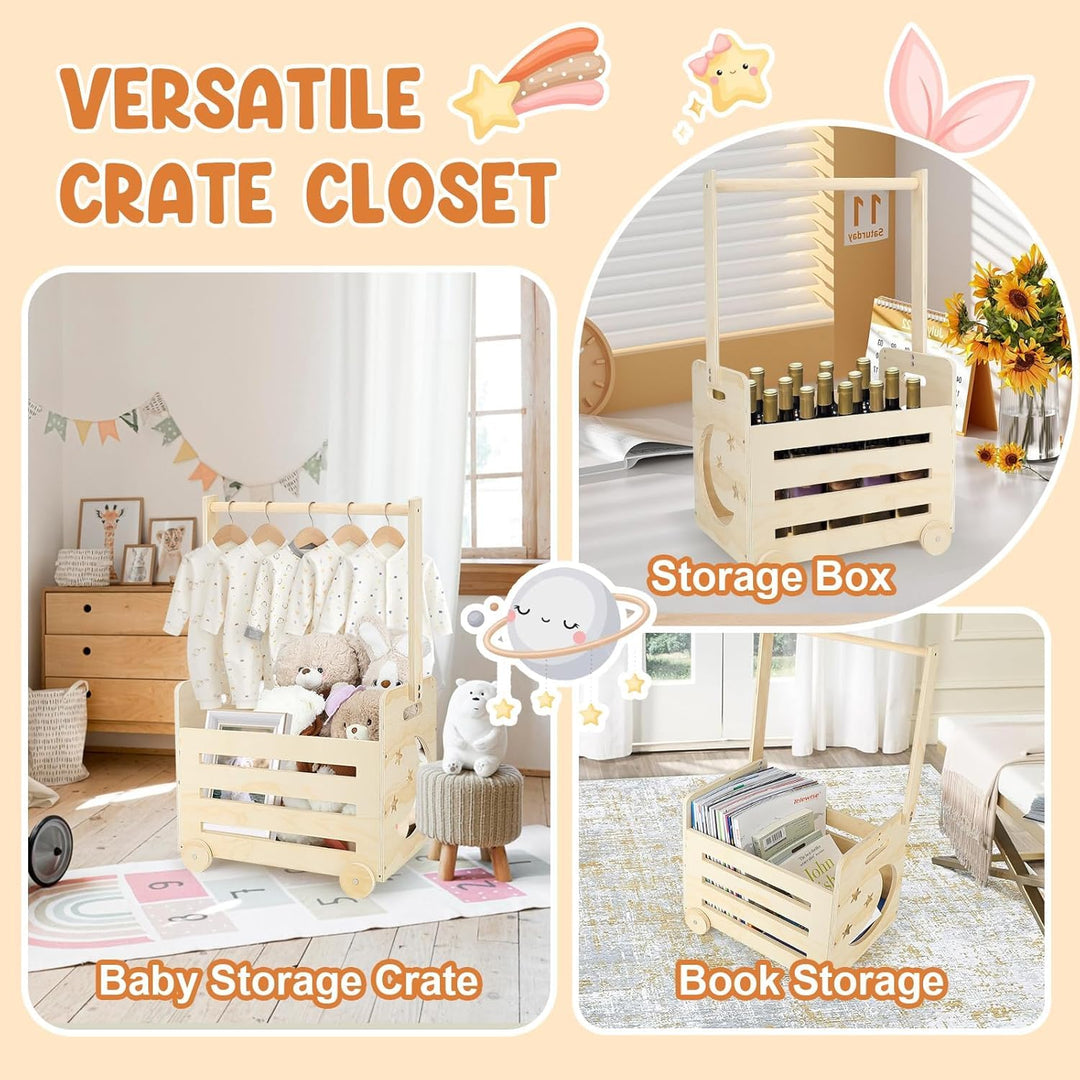 Holzkiste für Babyparty mit Stange - Holzkiste Geschenk mit Baby Kleiderbügel - Baby Shower Geschenk