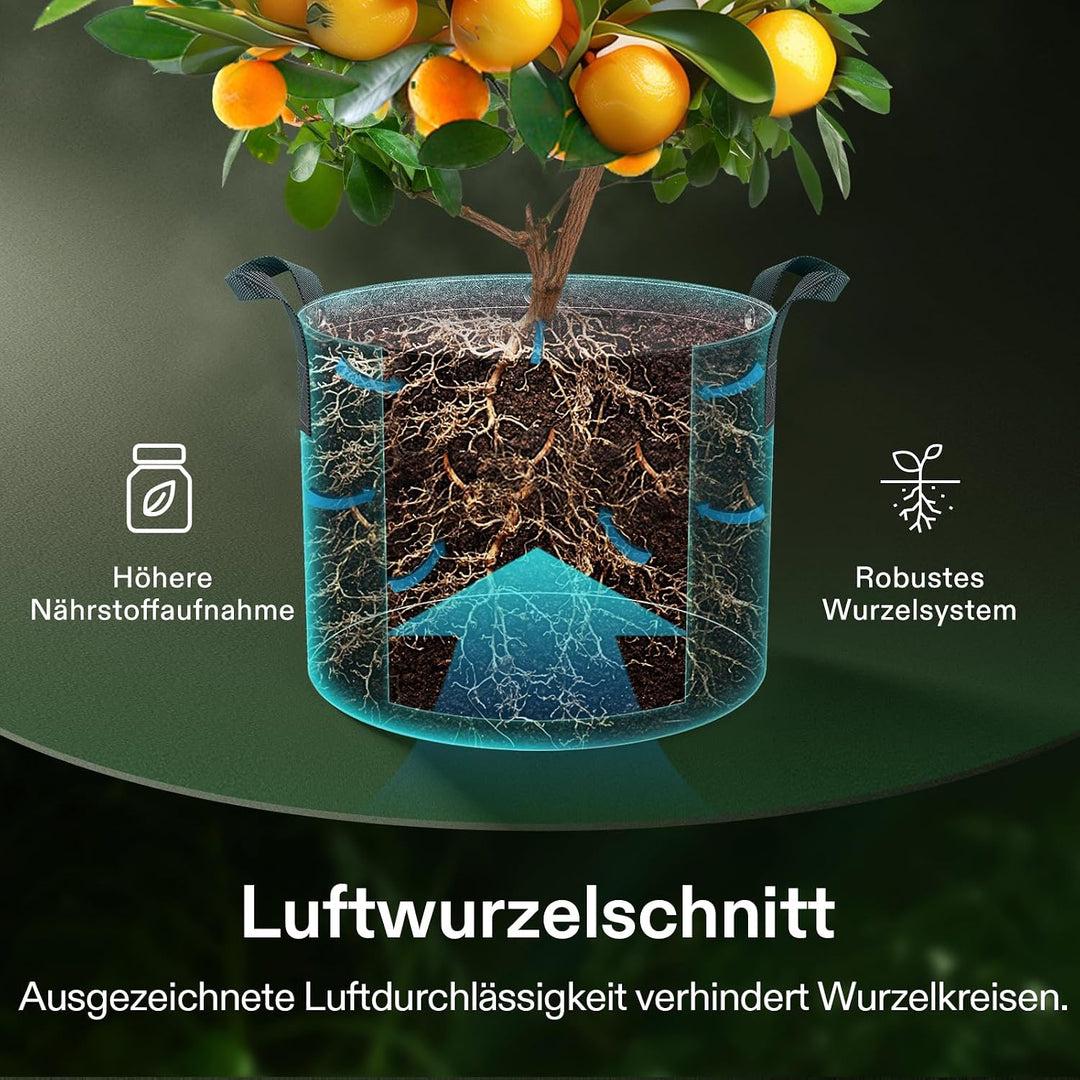 VIVOSUN Pflanzsack 5er-Pack 60L, Pflanzsack aus Vliesstoff mit 500g/m² Stärke, mit Tragegriffen und