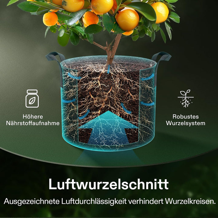 VIVOSUN Pflanzsack 5er-Pack 40L, Stofftopf aus Vliesstoff mit 500g/m² Stärke, mit Tragegriffen und M