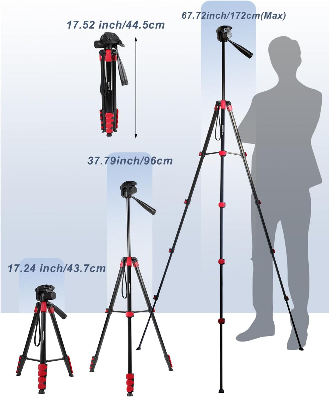 CAMBOFOTO Kamerastativ, 172 cm, leichtes Stativ für Handy, inklusive Clip für iPad Mini-Stativ mit T