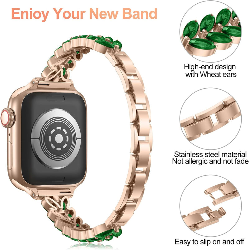 BOJYS Edelstahl Apple Watch Armband 41mm 40mm 38mm, Klassisches Schmuck Uhrenarmband Weizenohren Ers