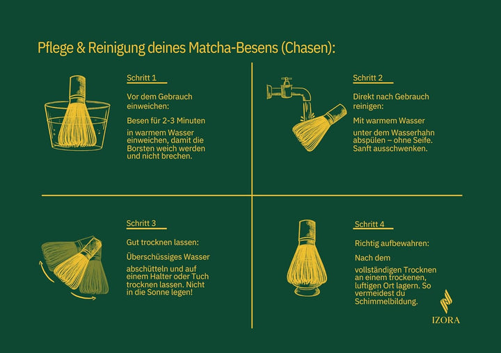 Izora Premium Matcha Set – handgefertigtes Zubehör aus Keramik & Bambus, inkl. Edelstahl-Sieb, Rezep