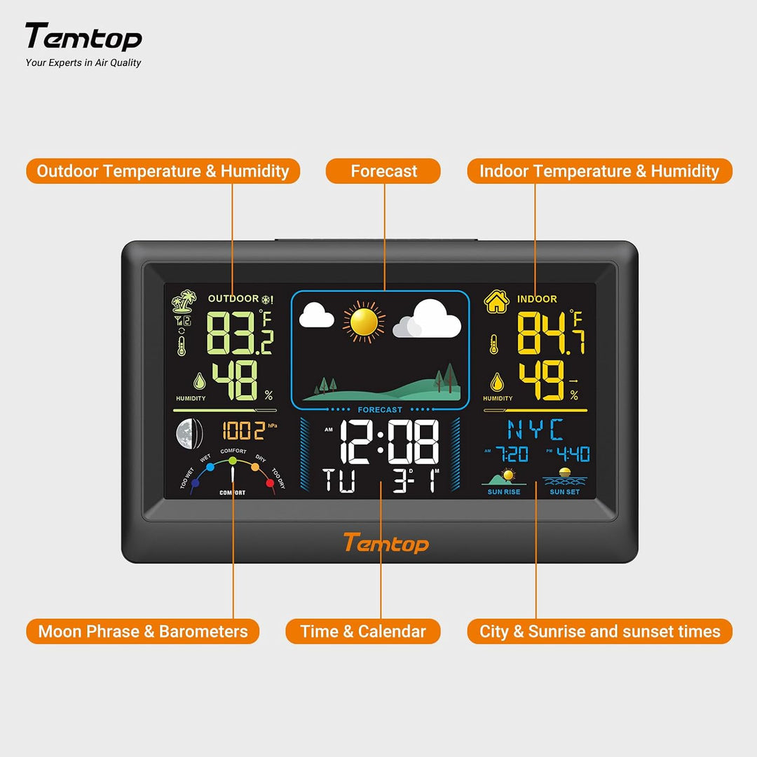Temtop Digitales Wetterstation mit Aussensensor, Wettervorhersage, Temperatur und Luftfeuchtigkeit I