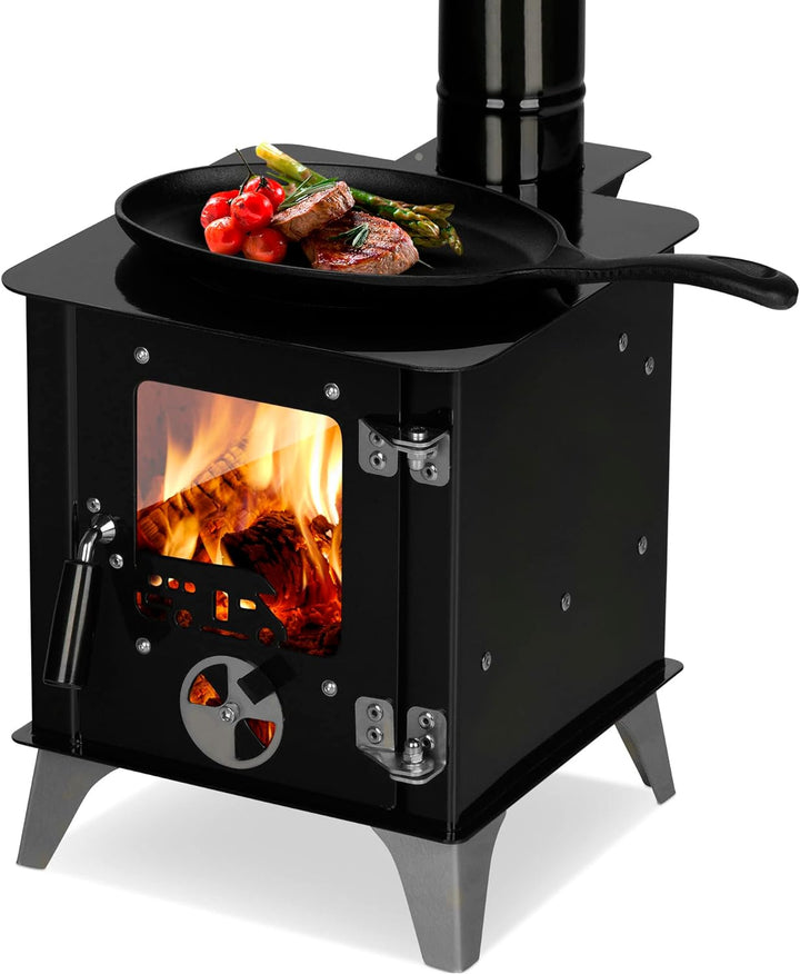 ECOfoxx Outdoor-Ofen "Tiny" mit Herdplatte, Zeltofen, Terrassenofen, Camping Ofen, Outdoor-Kamin, Ga