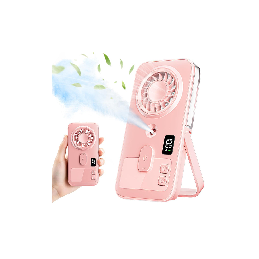 Handventilator Mit Wasserkühlung Klein,Mini Hand Ventilator mit Sprühnebel Pink, Pink