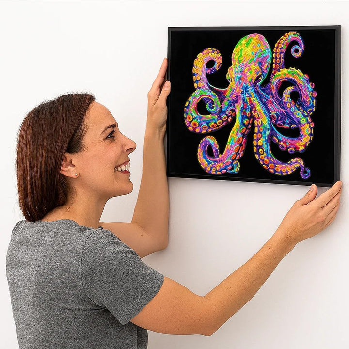 DIAMOND DOTZ 2594372 Original 5D Diamond Painting Set, Neon Oktopus, mit Neonfarben und Samt, DIY Di