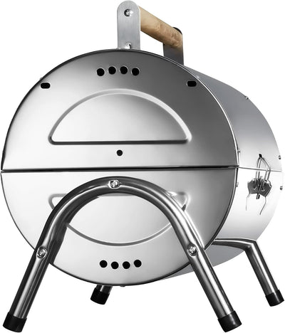 TecTake Edelstahl BBQ Grill mit grosser Doppelgrillfläche Holzkohlegrill Grilltonne Silber