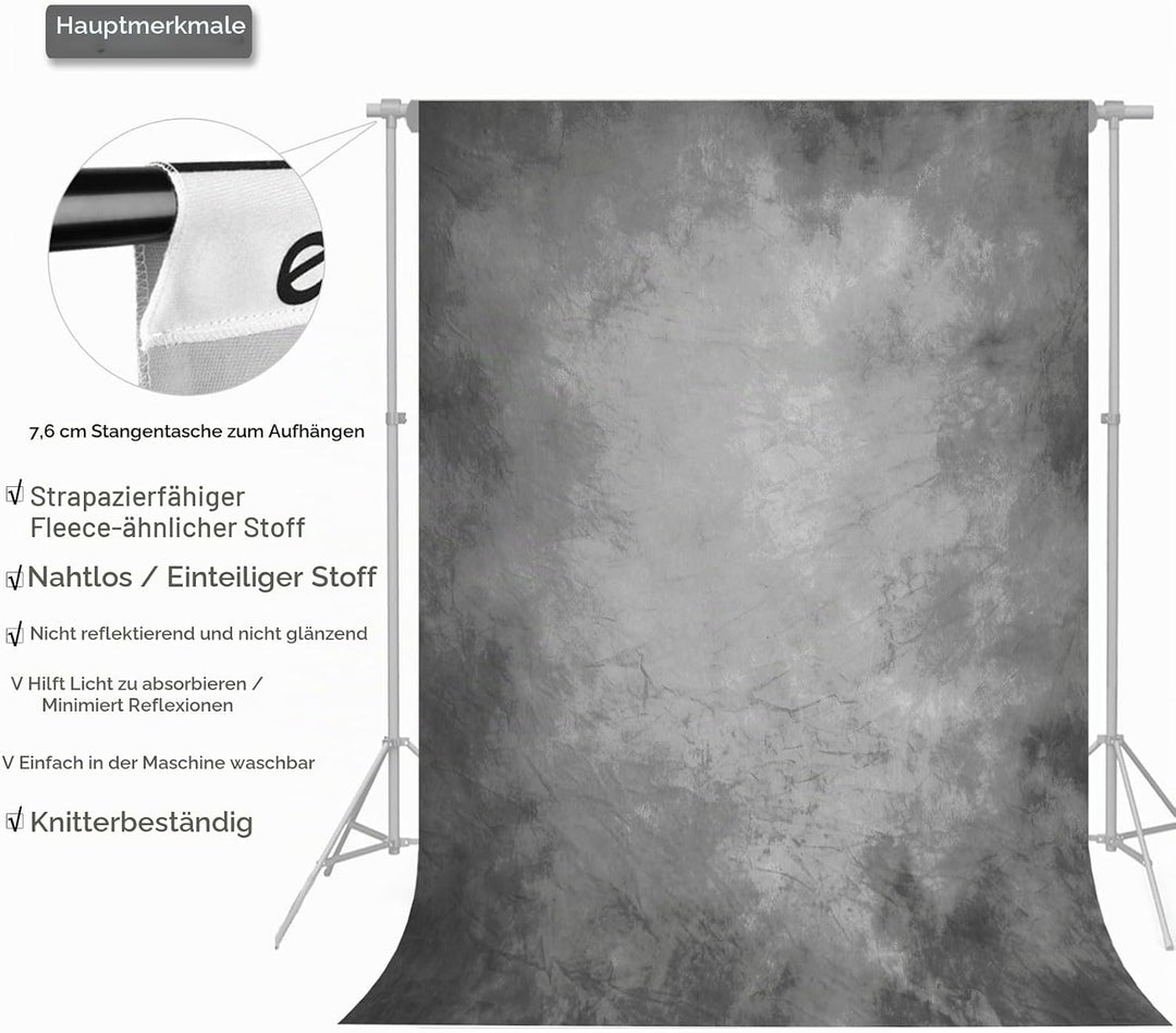 Fotohintergrund, 1,5 x 2,2 m Abstraktes Farbverlauf Hellgrau aus Stoff, Professioneller Fotografie H