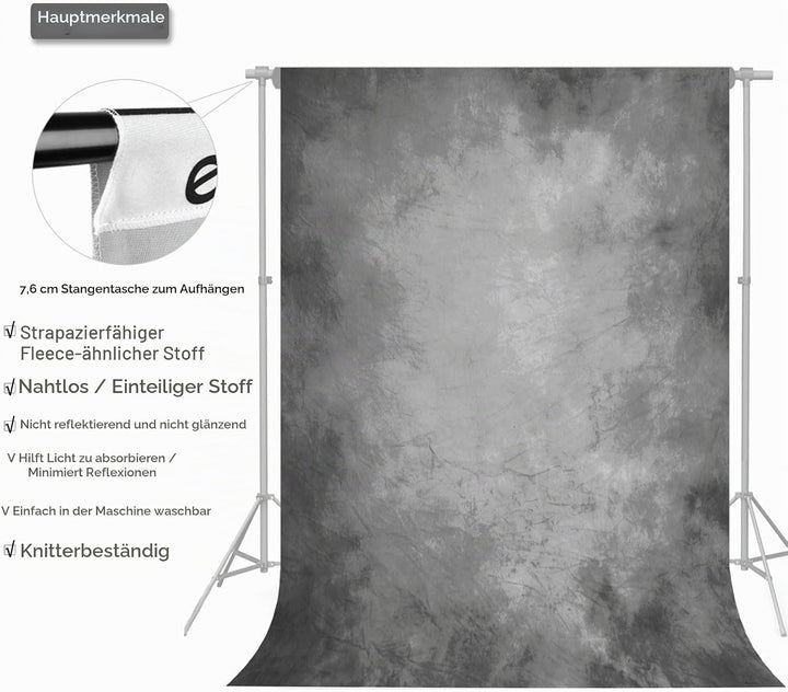 Fotohintergrund, 1,5 x 2,2 m Abstraktes Farbverlauf Hellgrau aus Stoff, Professioneller Fotografie H