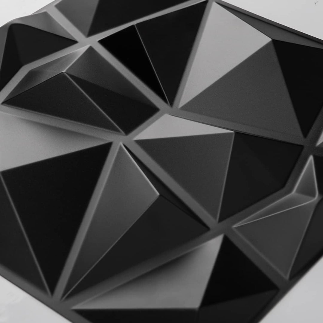Art3d 33 Stück 3D Wandpaneele Diamant 30 x 30 cm matt schwarz, Hochsteifes PVC, Dauerhaft, Nicht Ver