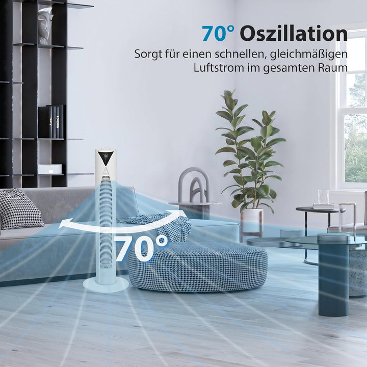 HOMCOM Turmventilator mit Fernbedienung 70° oszillierender 96 cm Standventilator mit LED Anzeige 4 M