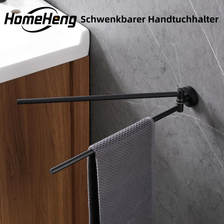 HomeHeng Zweiarmig Schwenkbar Handtuchhalter,Edelstahl Matt Schwarz Wand Handtuchhalter Bad Handtuch