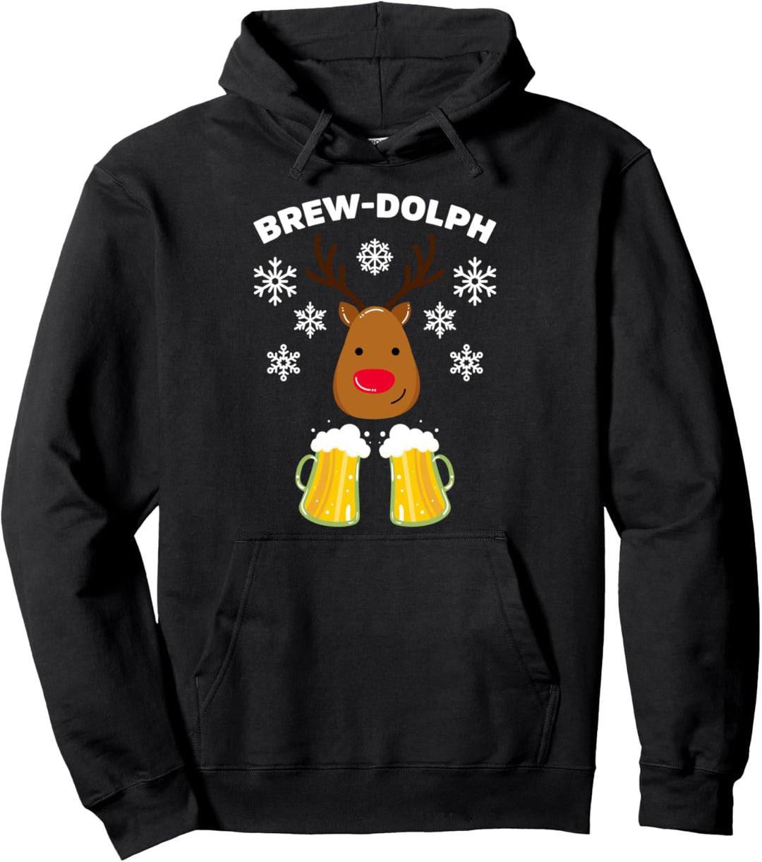 Brew Dolph Funny Christmas Beer Reindeer Pullover Hoodie