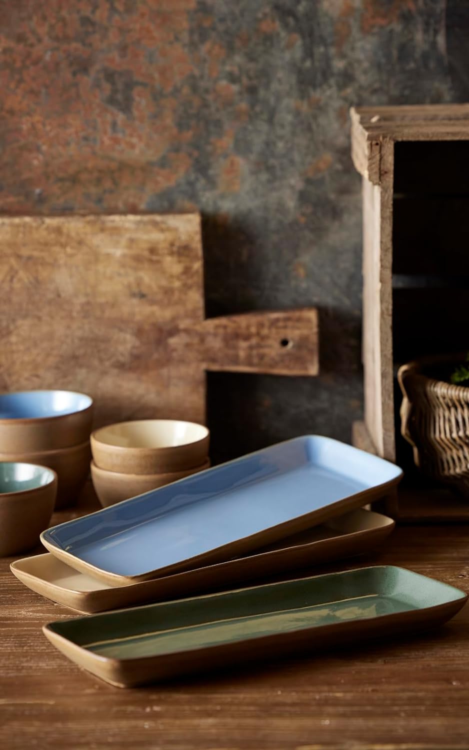 BITZ Servierplatte, Rechteckige Platte aus Steinzeug, 38 x 14 x 3,5 cm, Wood/Forest 14 x 38 cm Wood/