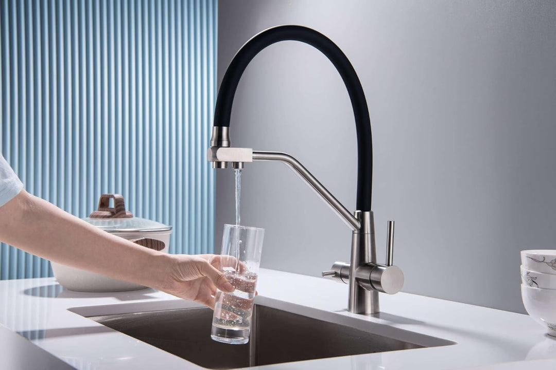 3 Wege Wasserhahn Küche, Küchenarmatur Ausziehbar Trinkwasserhahn, 3 in 1 Mischbatterie für Wasserfi