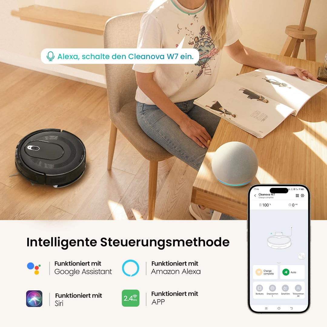 Vexilar W7 Saugroboter mit Wischfunktion 3 in 1, Staubsauger Roboter mit Anti-Haar-Wicklungs-Saugdüs